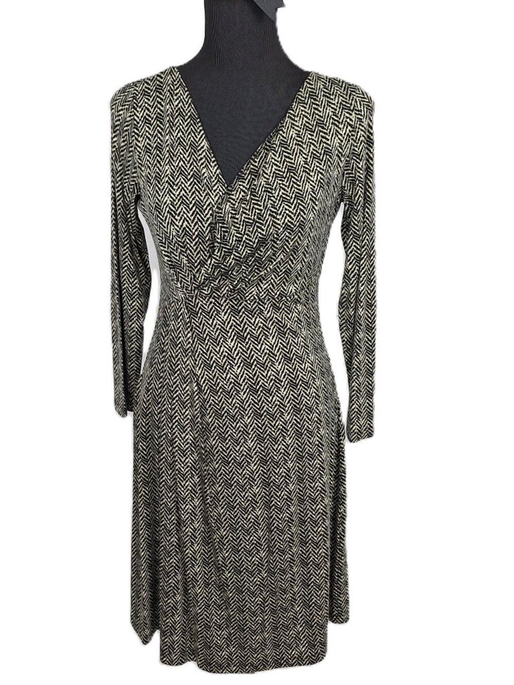 Weekend MaxMara Jersey Faux Wrap Dress Herringbone Pattern Black/White Women's S
